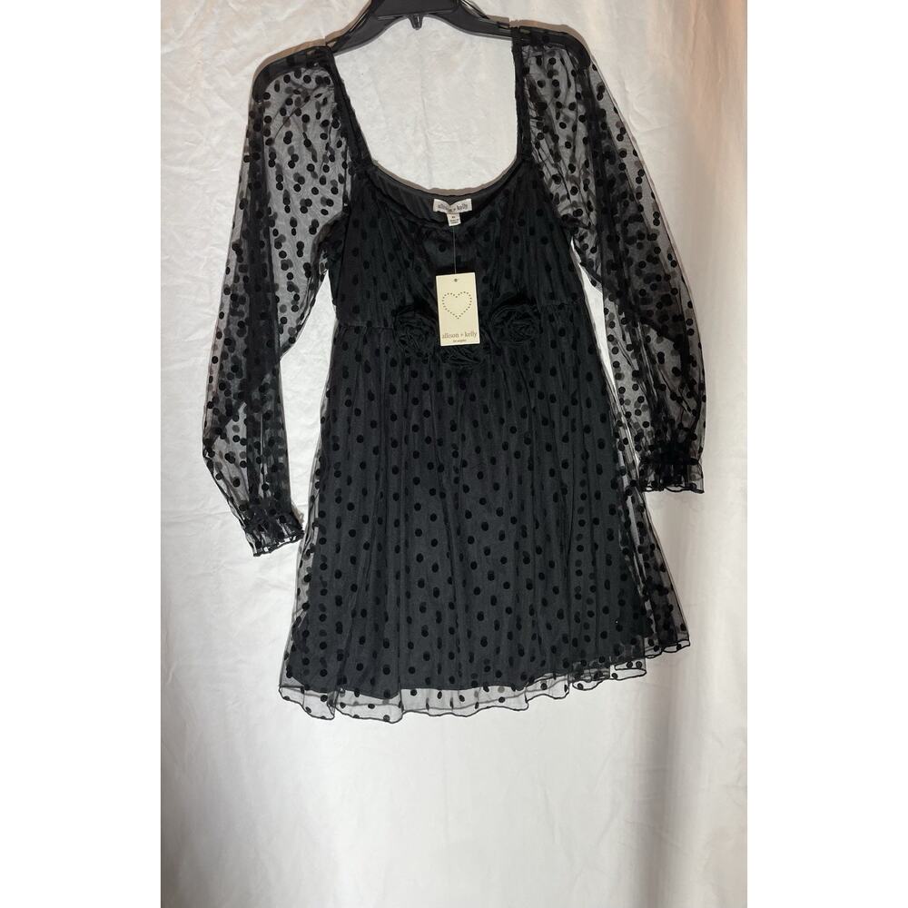 Allison + Kelly NWT XL Black chiffon over slip party mini dress 1/2 puff sleeves